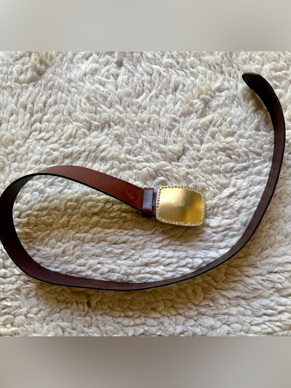 Vintage 2001 Gap Rhinestone Buckle Leather Belt M | Y2K Western Glam USA Made